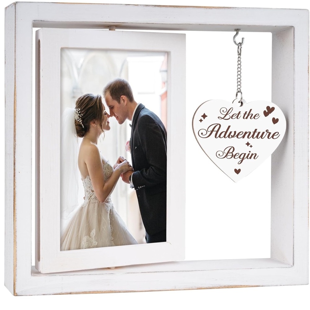 White Heart Photo Frame with Hanging Charm still in plastic